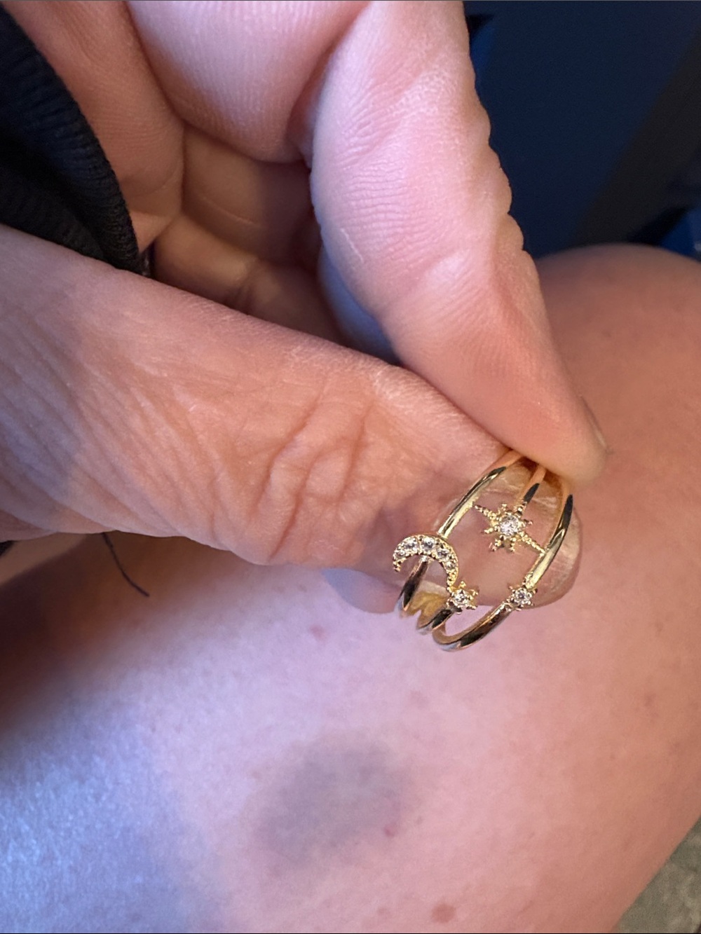 Gold Celestial Stacking Ring Set with Star & Crescent - Picture 3 of 6